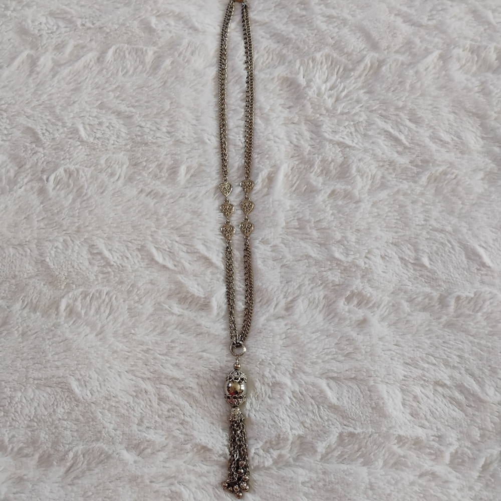 Vintage Park Lane Double Strand Heart Tassel Necklace